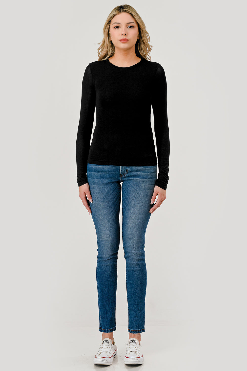 Double Layered Baby Hacci Long Sleeve - black, women's top collection