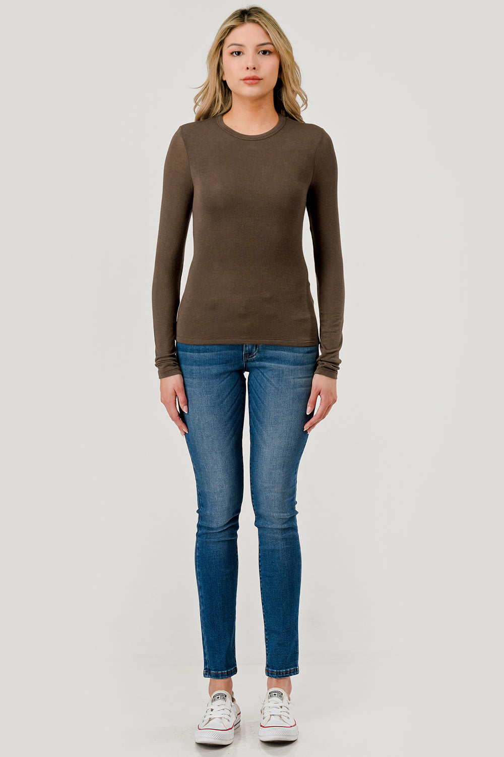 Double Layered Baby Hacci Long Sleeve - brown, women's top collection