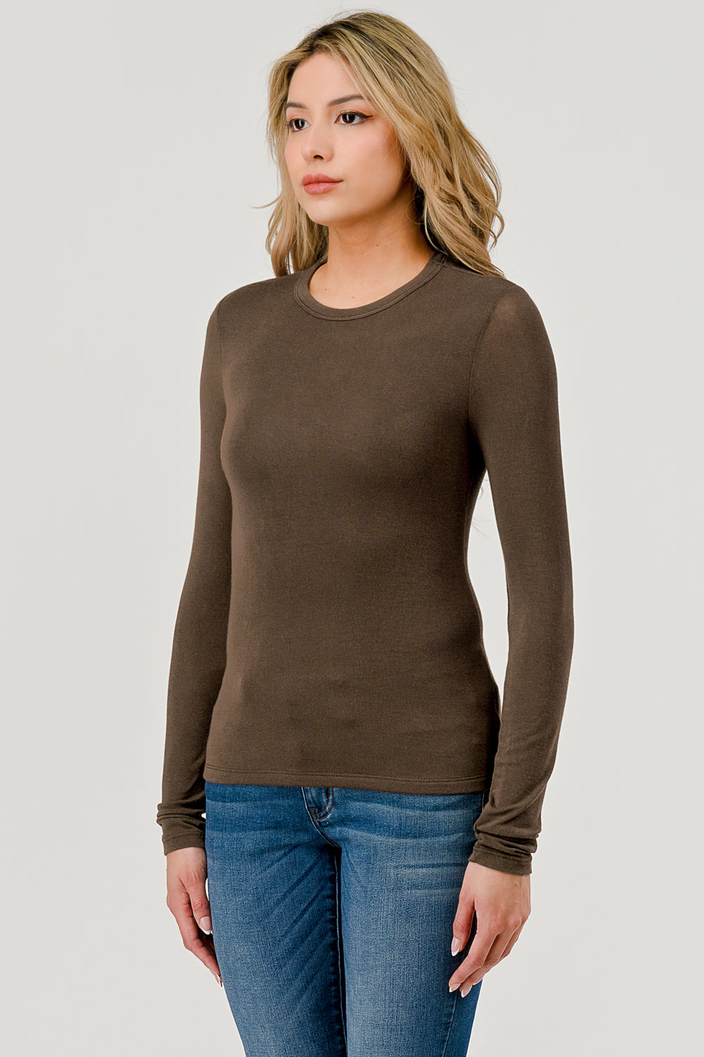 Double Layered Baby Hacci Long Sleeve - brown, women's top collection