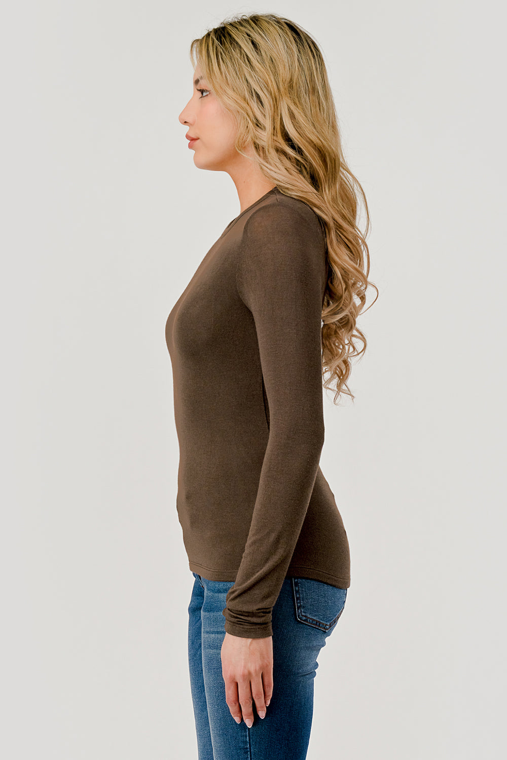 Double Layered Baby Hacci Long Sleeve - brown, women's top collection