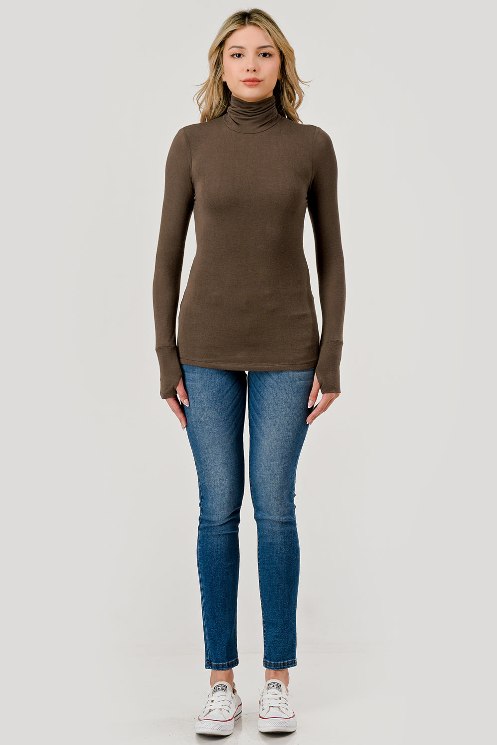 Double Layered Baby Hacci Turtleneck - brown, womens top collection