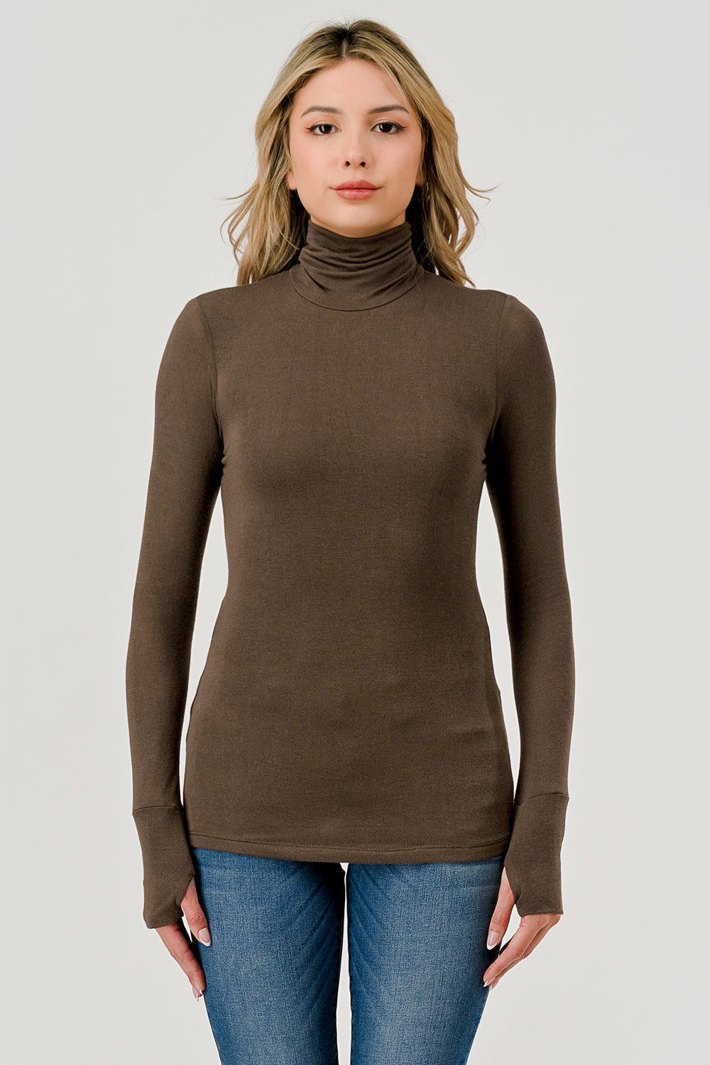 Double Layered Baby Hacci Turtleneck - brown, womens top collection