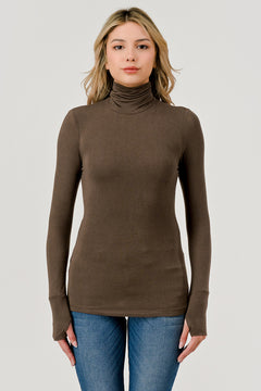 Double Layered Baby Hacci Turtleneck - brown, womens top collection