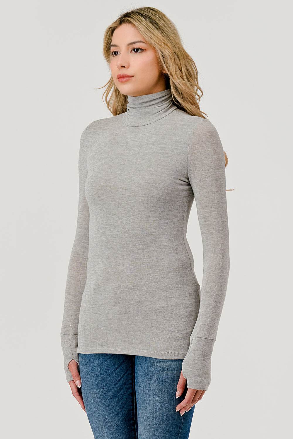 Double Layered Baby Hacci Turtleneck - grey, womens top collection