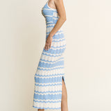 Knit Striped Cut Out Midi Dress - Blue/Ivory - Women's Dresses Collection