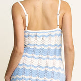 Knit Striped Cut Out Midi Dress - Blue/Ivory - Women's Dresses Collection