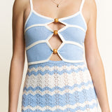 Knit Striped Cut Out Midi Dress - Blue/Ivory - Women's Dresses Collection