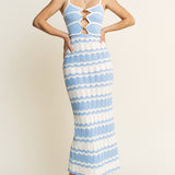 Knit Striped Cut Out Midi Dress - Blue/Ivory - Women's Dresses Collection