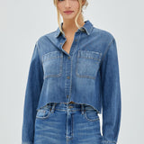 Crop Denim Shirt - Medium Denim, Women's Tops Collection