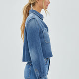 Crop Denim Shirt - Medium Denim, Women's Tops Collection