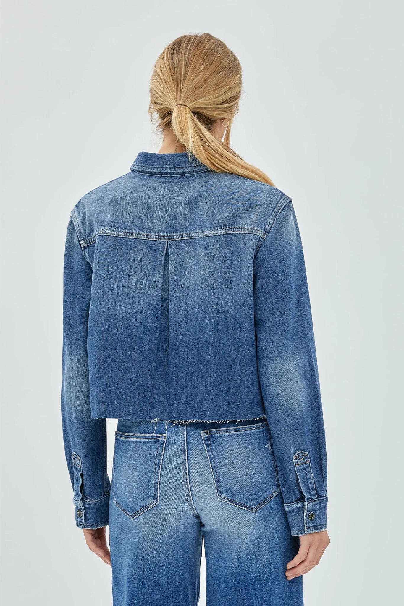 Crop Denim Shirt - Medium Denim, Women's Tops Collection