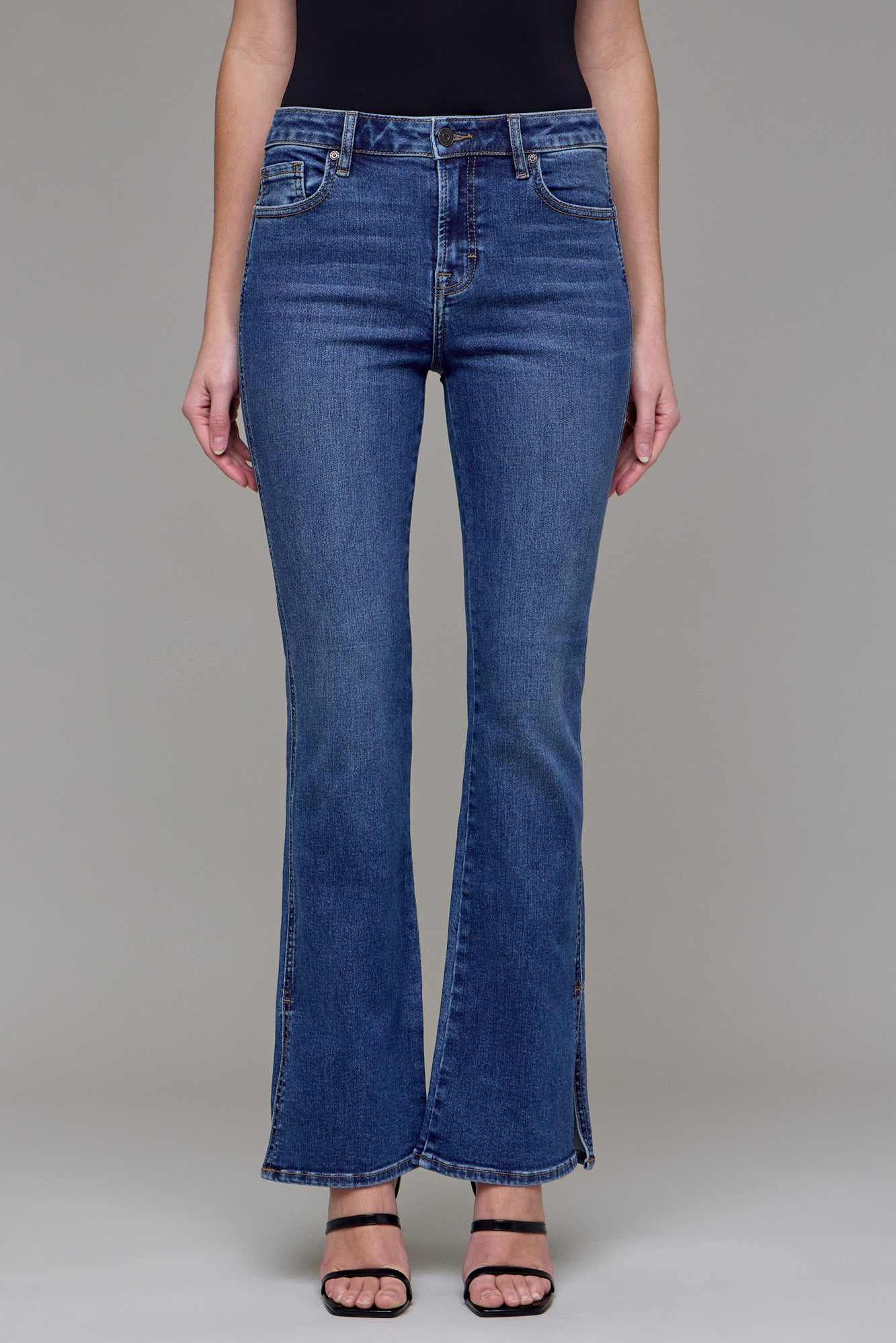Hidden - Bootcut With Side Slit - low rise, medium/dark denim, women's jeans collection