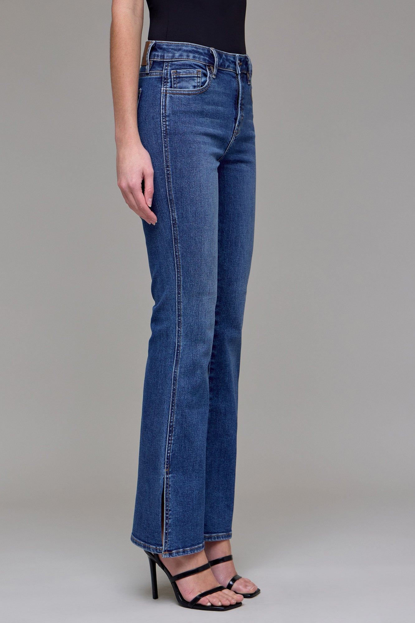 Hidden - Bootcut With Side Slit - low rise, medium/dark denim, women's jeans collection