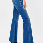 Hidden - Flare Jean With Patch Pockets - medium denim, mid rise, women's jeans collection