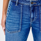 Hidden - Flare Jean With Patch Pockets - medium denim, mid rise, women's jeans collection