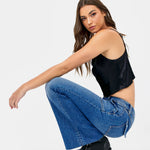 Hidden - Flare Jean With Patch Pockets - medium denim, mid rise, women's jeans collection