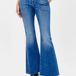 Hidden - Flare Jean With Patch Pockets - medium denim, mid rise, women's jeans collection