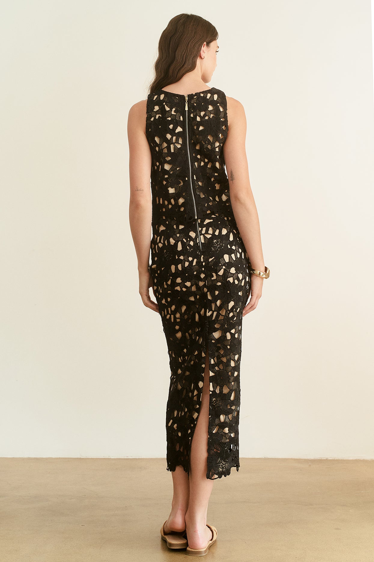 Crochet Top And Midi Skirt - Black, Women's Matching Sets Collection