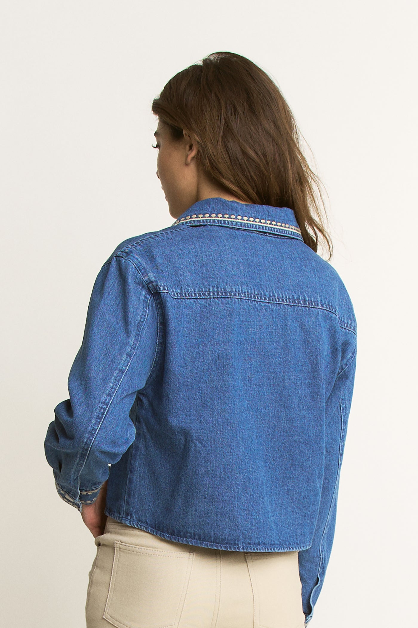 Embroidered Pull Over Top - denim, women top collection
