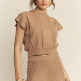 Knit Extended Sleeve Top and Pant Set - Mocha, Women's Matching Sets Collection