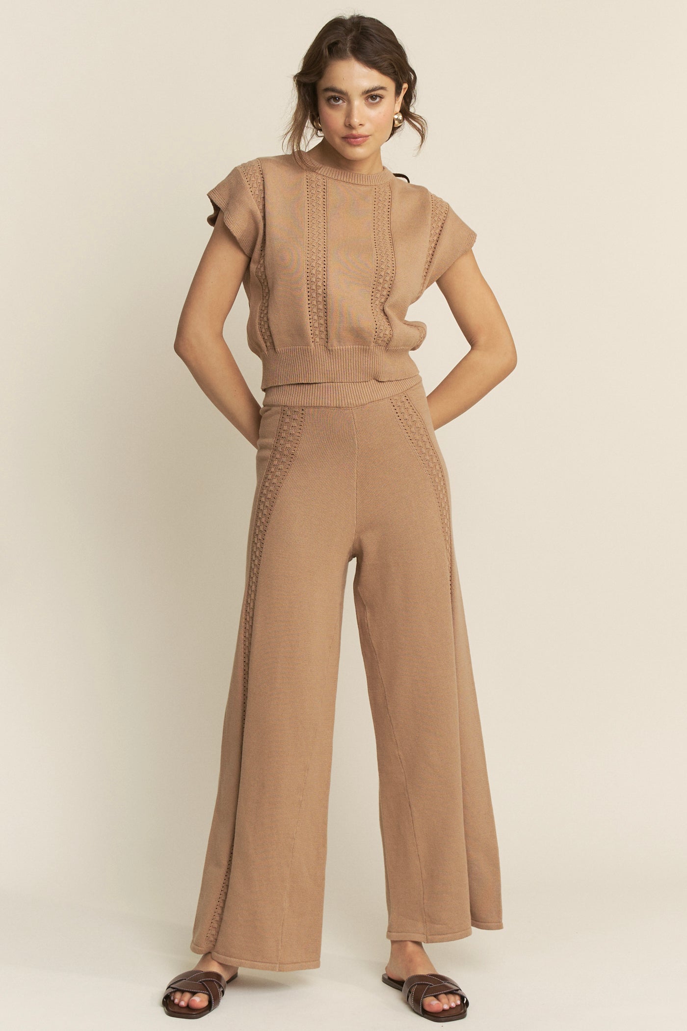 Knit Extended Sleeve Top and Pant Set - Mocha, Women's Matching Sets Collection
