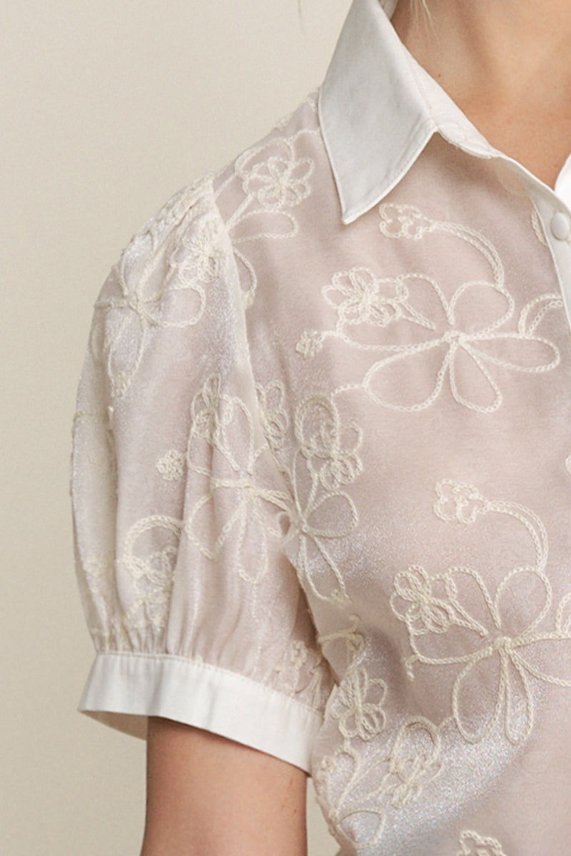 Puff Sleeve Blouse - Cream, Women's Top Collection