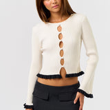 Ruffle Edge Cardigan - off white/black - womens cardigan collection