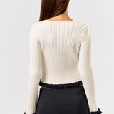 Ruffle Edge Cardigan - off white/black - womens cardigan collection