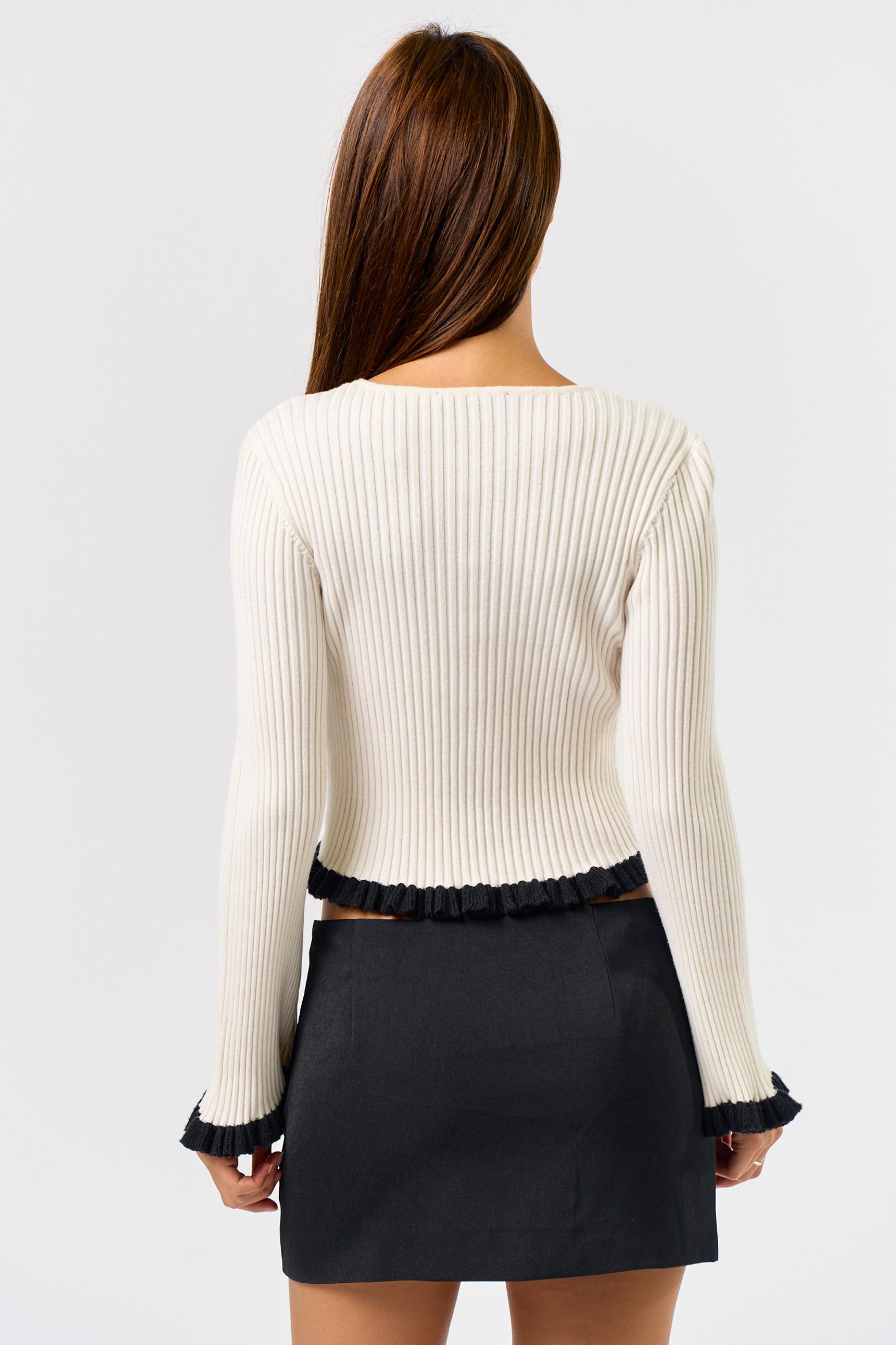 Ruffle Edge Cardigan - off white/black - womens cardigan collection