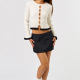 Ruffle Edge Cardigan - off white/black - womens cardigan collection