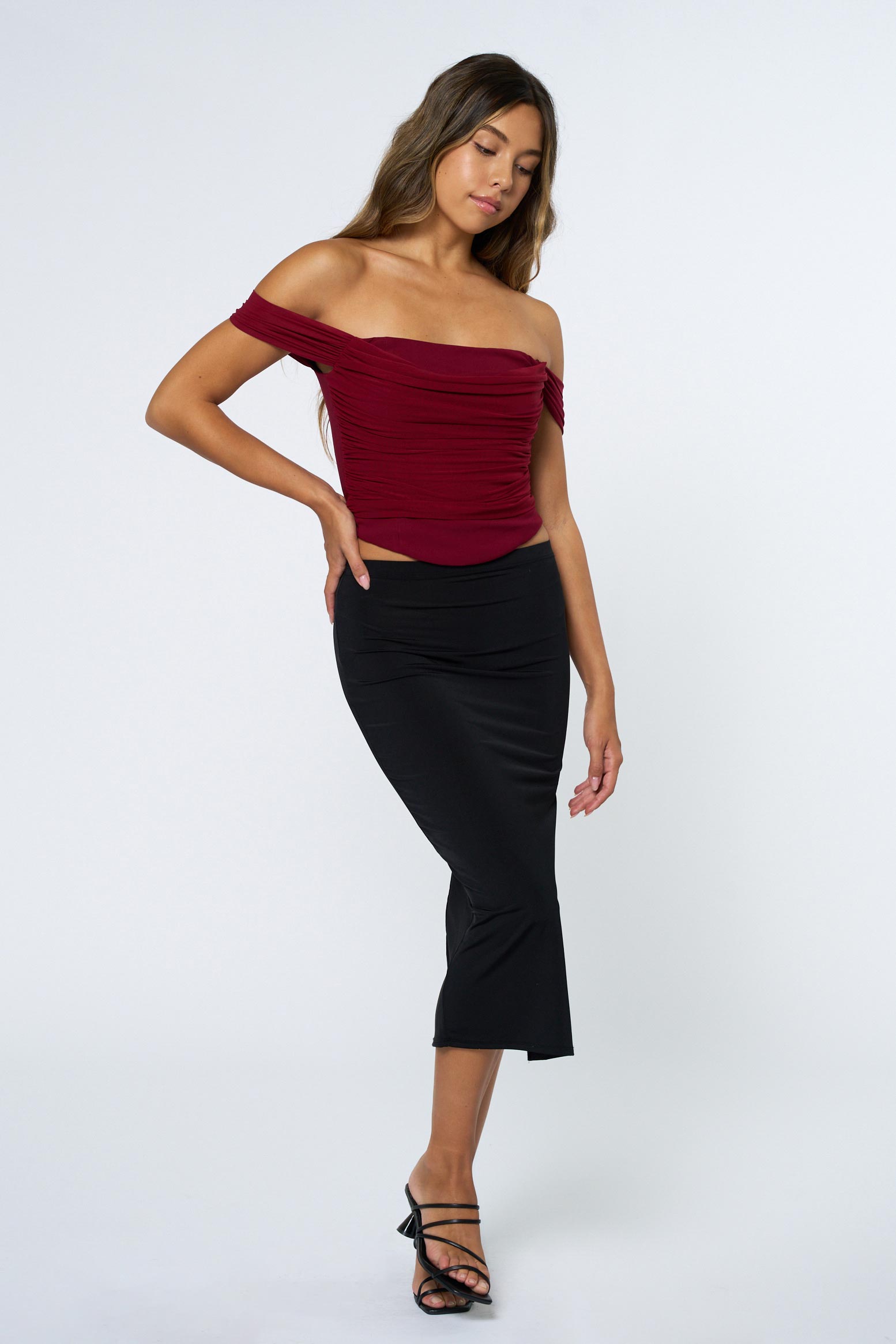 Off Shoulder Corset Top - burgundy, womens top collection