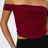 Off Shoulder Corset Top - burgundy, womens top collection