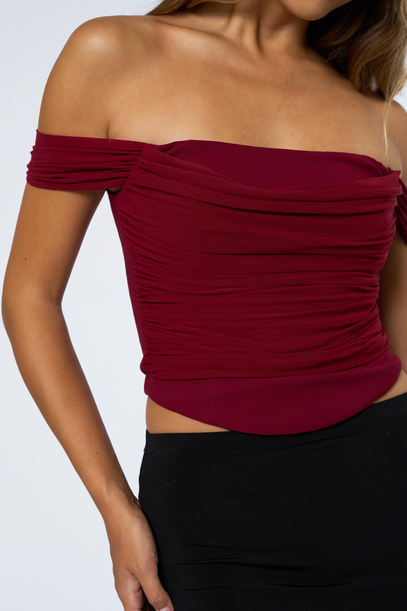 Off Shoulder Corset Top - burgundy, womens top collection