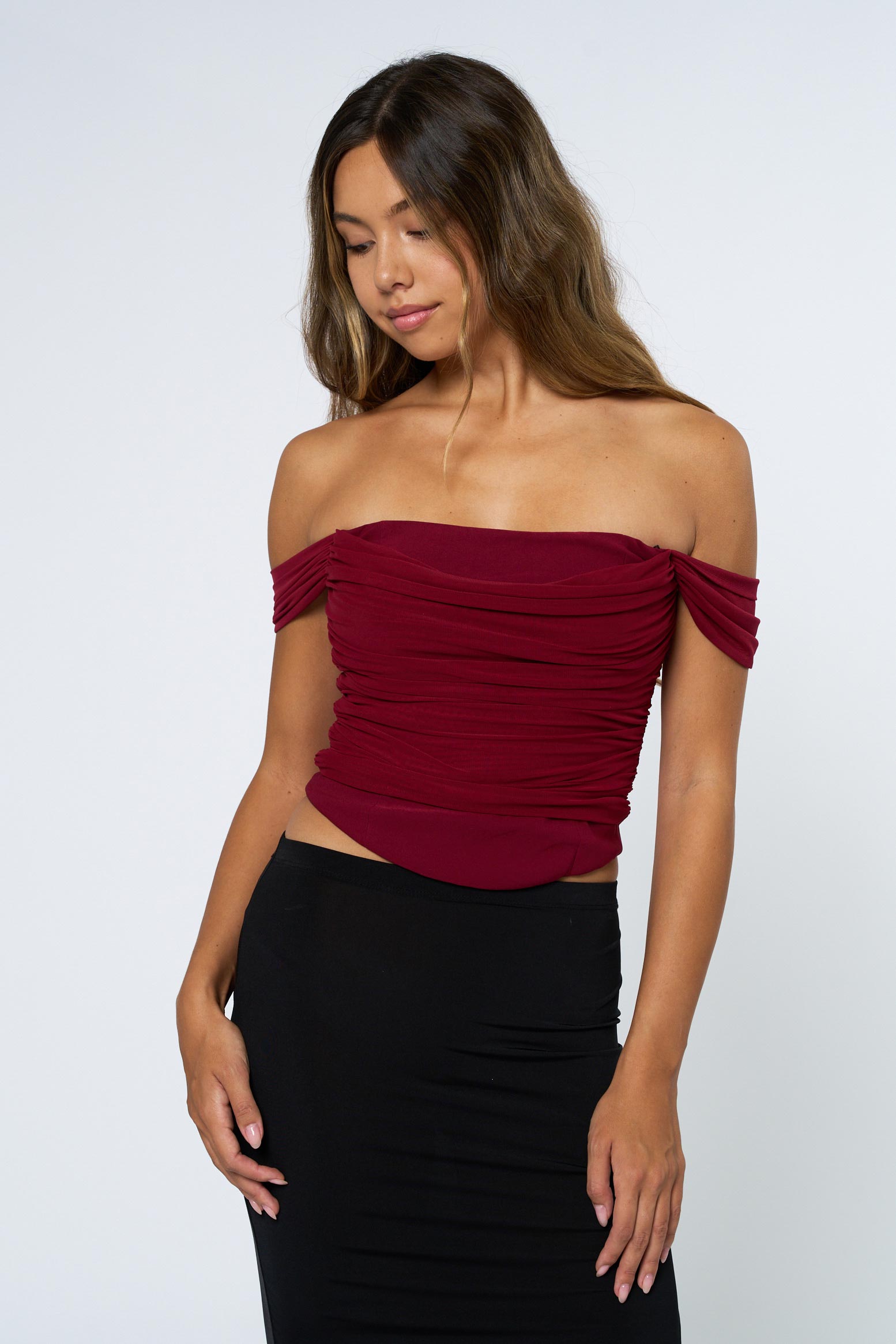 Off Shoulder Corset Top - burgundy, womens top collection