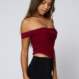 Off Shoulder Corset Top - burgundy, womens top collection