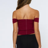 Off Shoulder Corset Top - burgundy, womens top collection