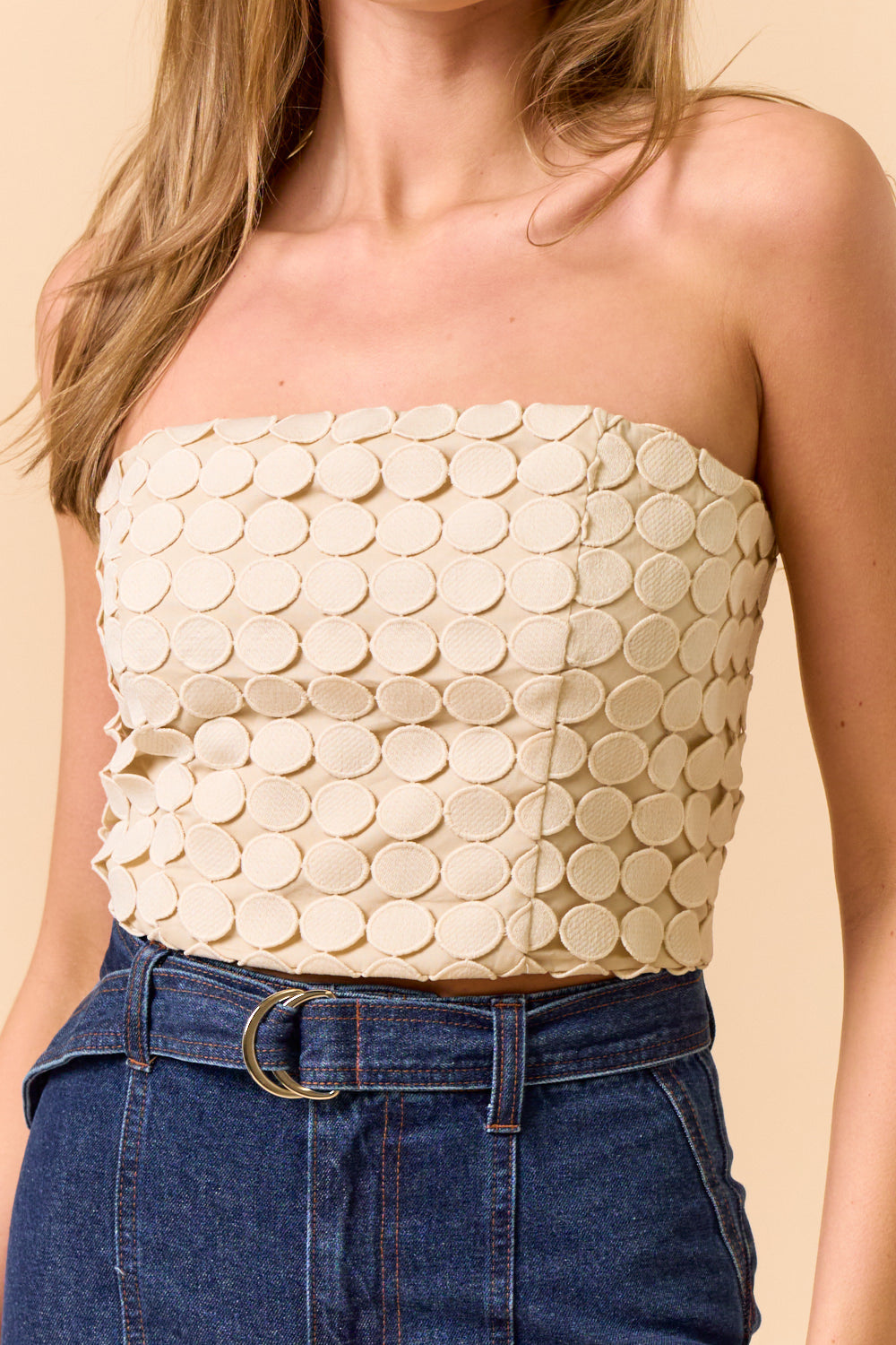 Strapless Trim Lace Top - Oatmeal, Women's Top's Collection