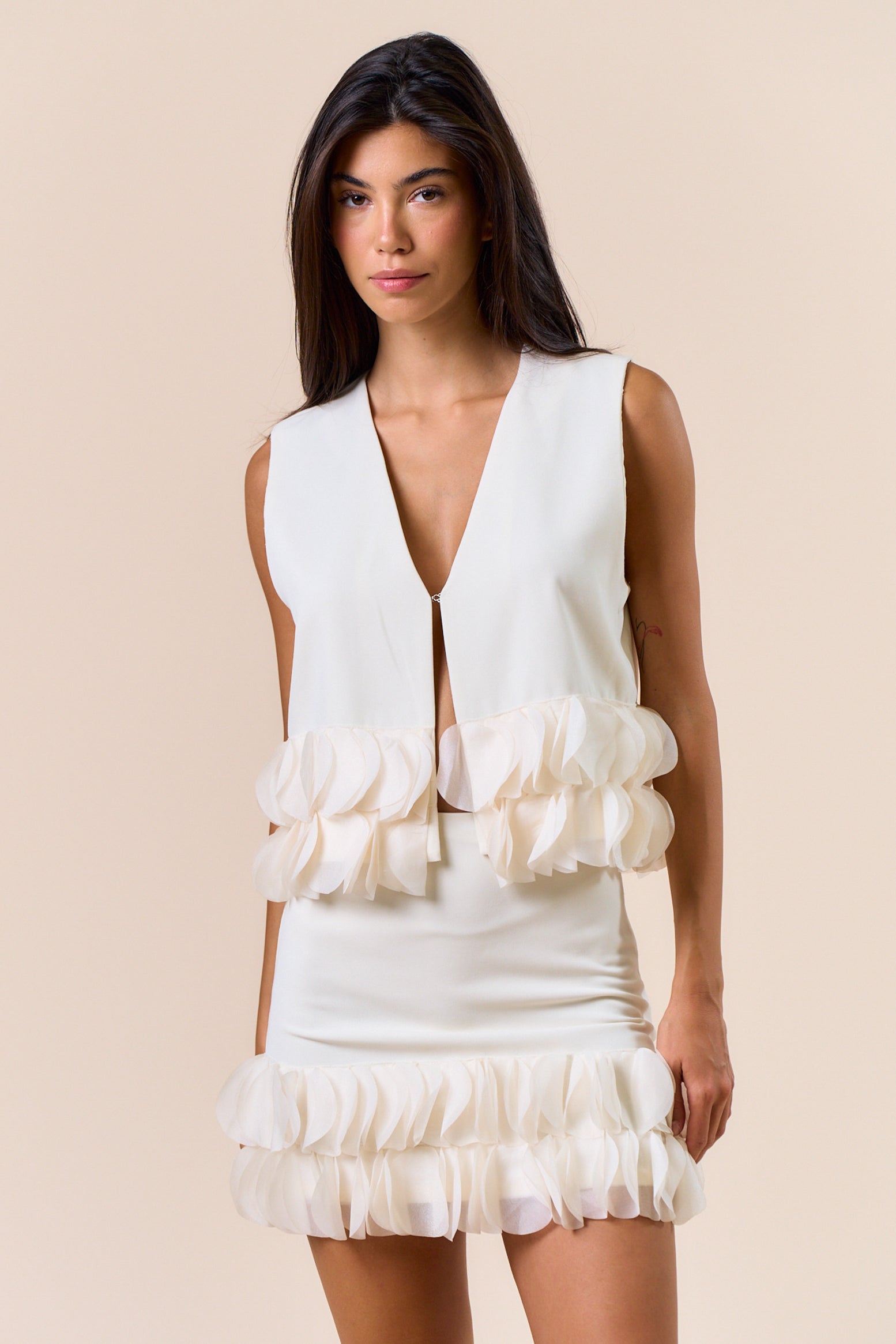 Hook And Eye Vest With Petal Bottom - cream, womens top collection