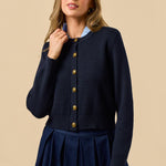 Button Down Cardigan with Gold Buttons - blue, womens cardigan collection