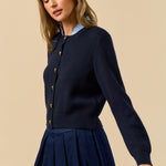 Button Down Cardigan with Gold Buttons - blue, womens cardigan collection
