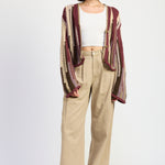 Color Mix Cardigan Top - burgundy combo, womens cardigan collection