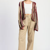Color Mix Cardigan Top - burgundy combo, womens cardigan collection