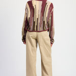 Color Mix Cardigan Top - burgundy combo, womens cardigan collection