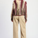 Color Mix Cardigan Top - burgundy combo, womens cardigan collection