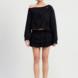 Off Shoulder Top -black with cutout bow design, women's sweatshirt collection
