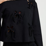 Off Shoulder Top -black with cutout bow design, women's sweatshirt collection