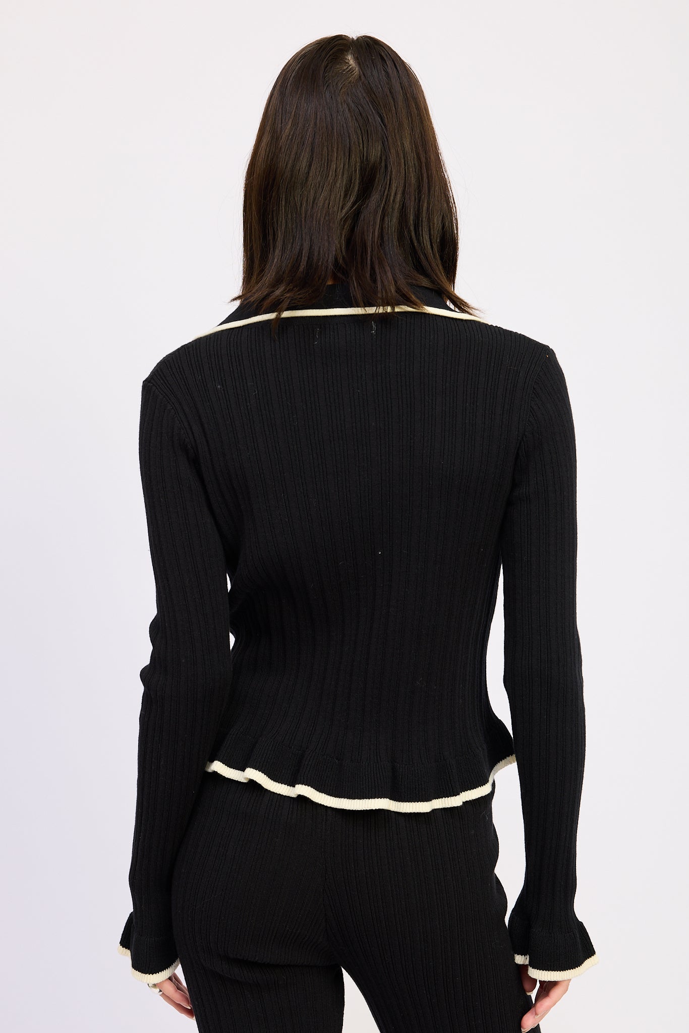 Collar Knit Cardigan - black with white lining, womens cardigan collection