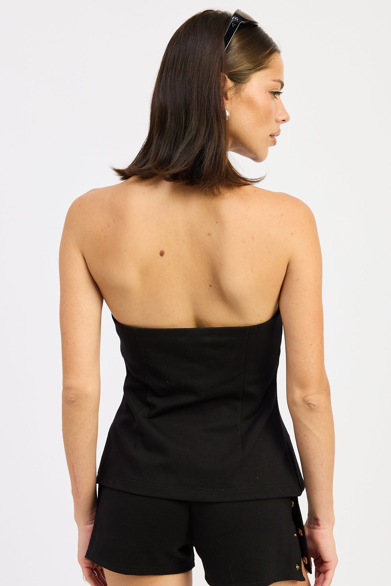 Sweetheart Halter Snap Button Top - black, womens top collection