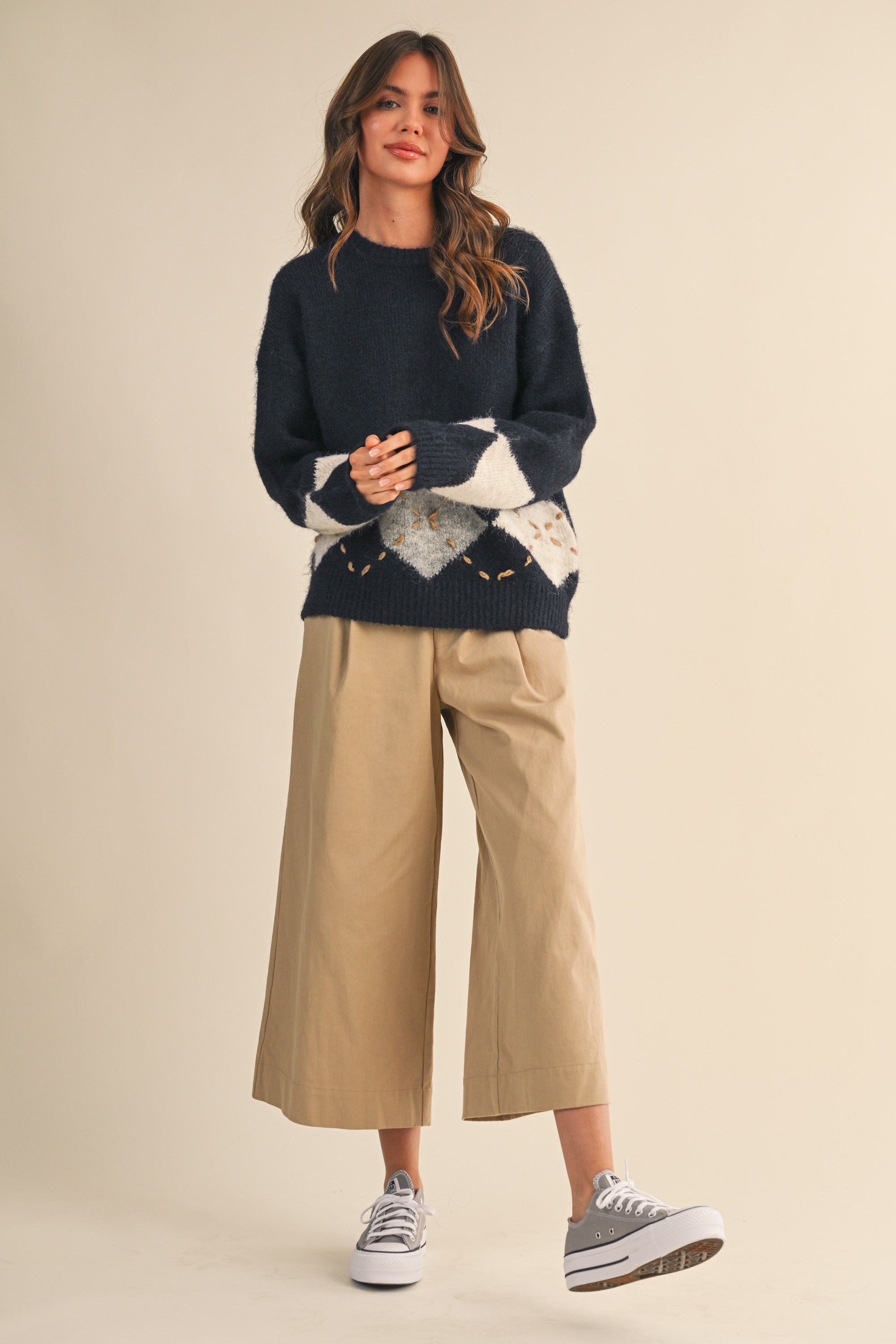 Sweater With Square Patch Detail - blue, womens sweater collection