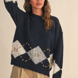 Sweater With Square Patch Detail - blue, womens sweater collection